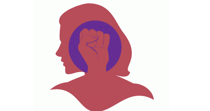 Illustration visage femme avec integration poing leve