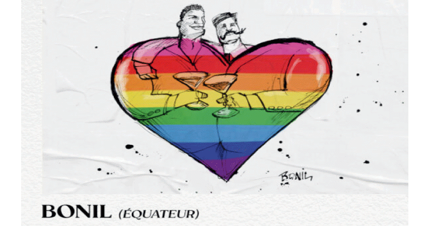 Coeur mulitcolore avec 2 hommes dessines