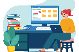 illsutration dessin femme devant ordinateur