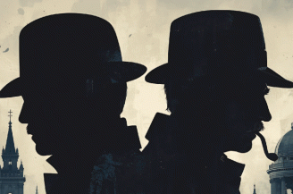 Ombres têtes deux hommes de profil avec chapeaux et pipe